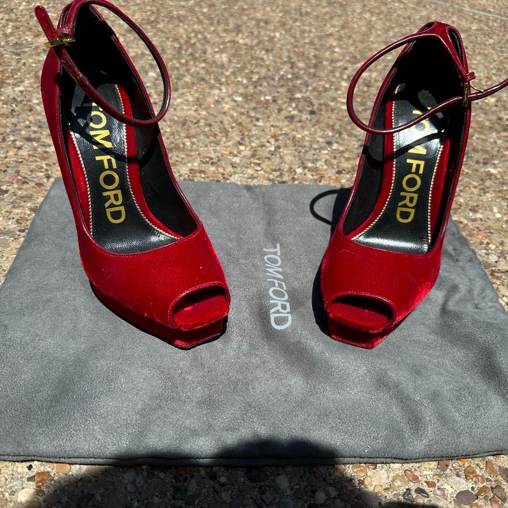 Tom Ford Red High Heel Peep Toe Shoes